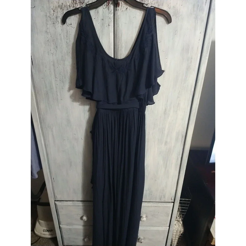 Free People Sleeveless V-neck Maxi Wrap Embroidered Dress Sm Blue Boho Beachy